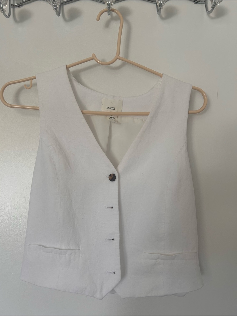H&M White V-Neck Button Front Vest